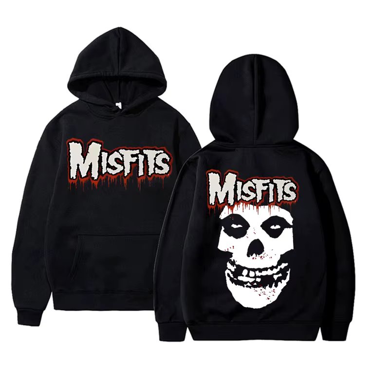 Horror Punk Misfits Skull Rock Print Hoodie Male Fleece Cotton Sweatshirt Men Women Gothic Vintage Long Sleeve Oversized Hoodies
