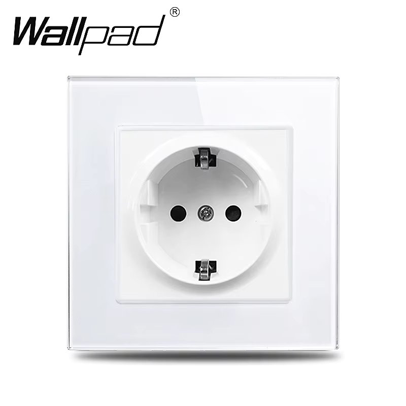 Wallpad 16A EU Standard Electrical Outlet 86 White Crystal Glass Panel Wall Power Sockets