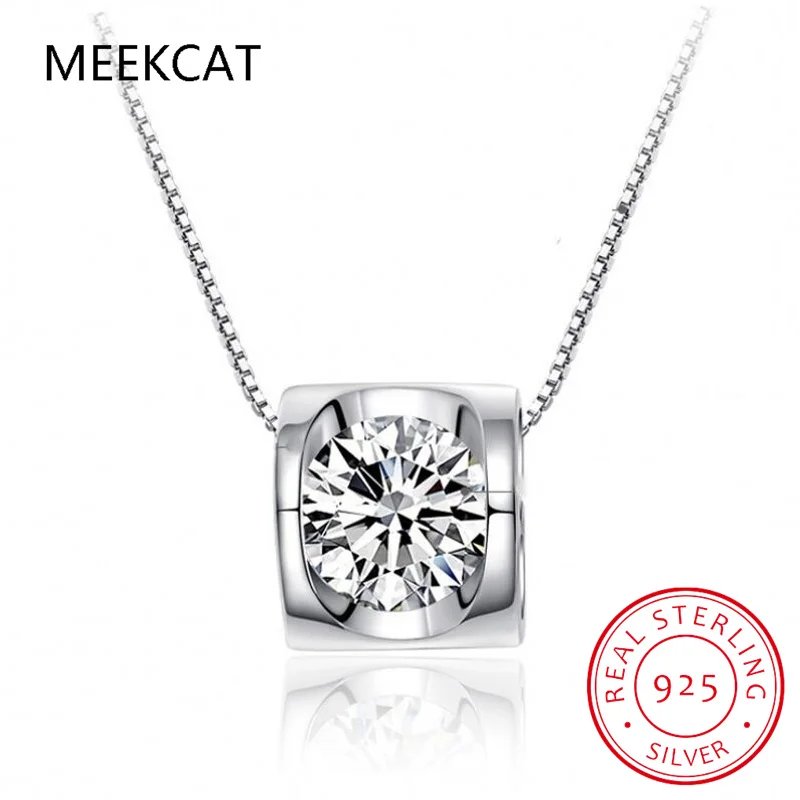100% Moissanite Necklace 925 Sterling Silver 1CT Round Cut Diamond Solitaire Pendant Necklace for Women Men Promise Gift Jewelry