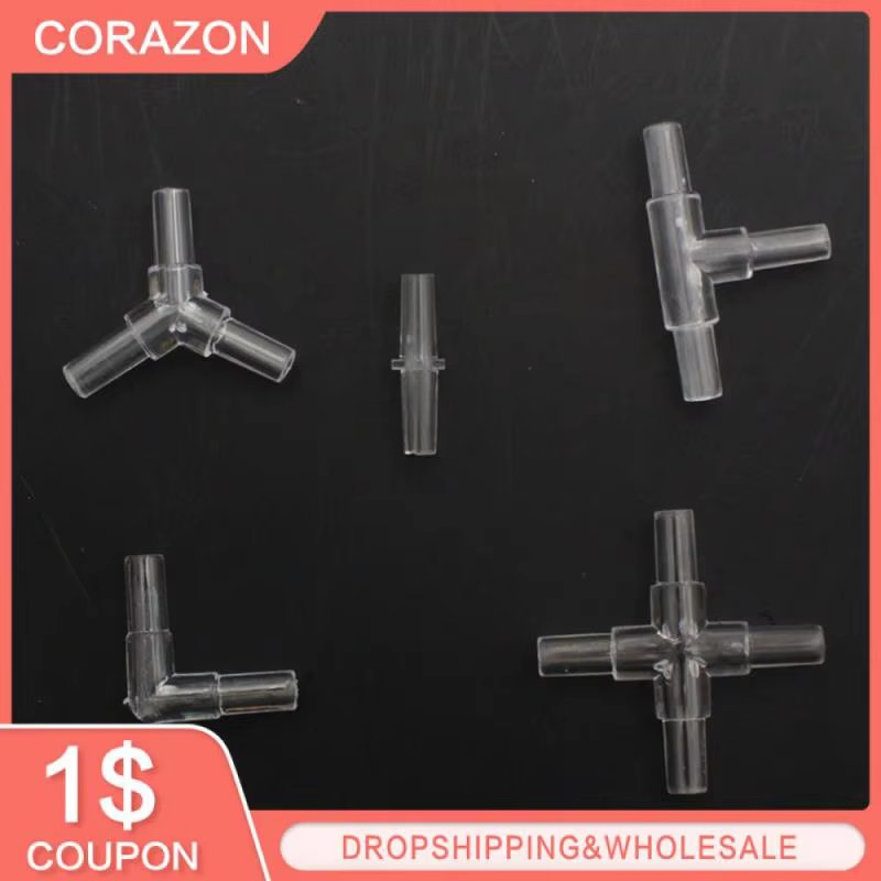 1~4PCS 5mm Aquarium Fish Tank Water Pipe Fittings Air Pump Hose Distributor Splitters Elbow Tee Transparent Acrylic Connectors