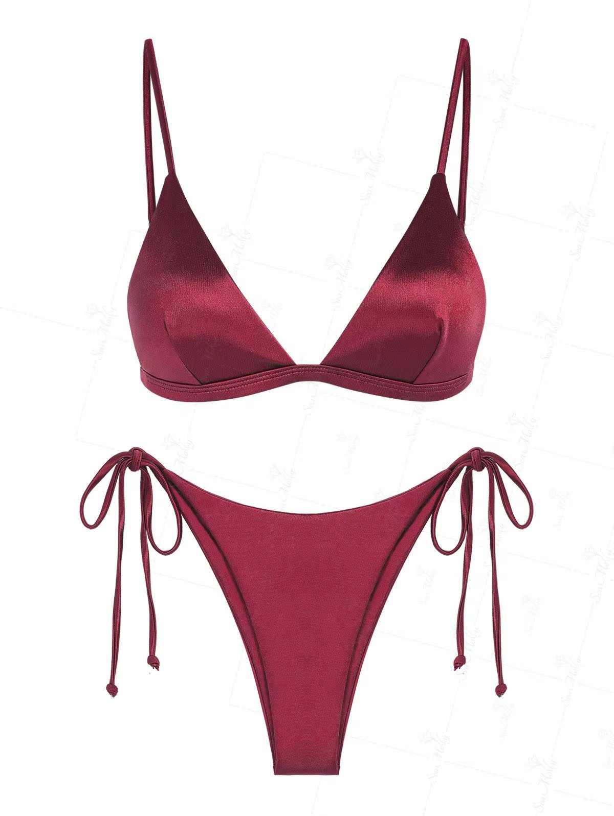 ZAFUL Sparkly Glitter Metallic Monowire Criss Cross Tie Side Bikini Swimwear