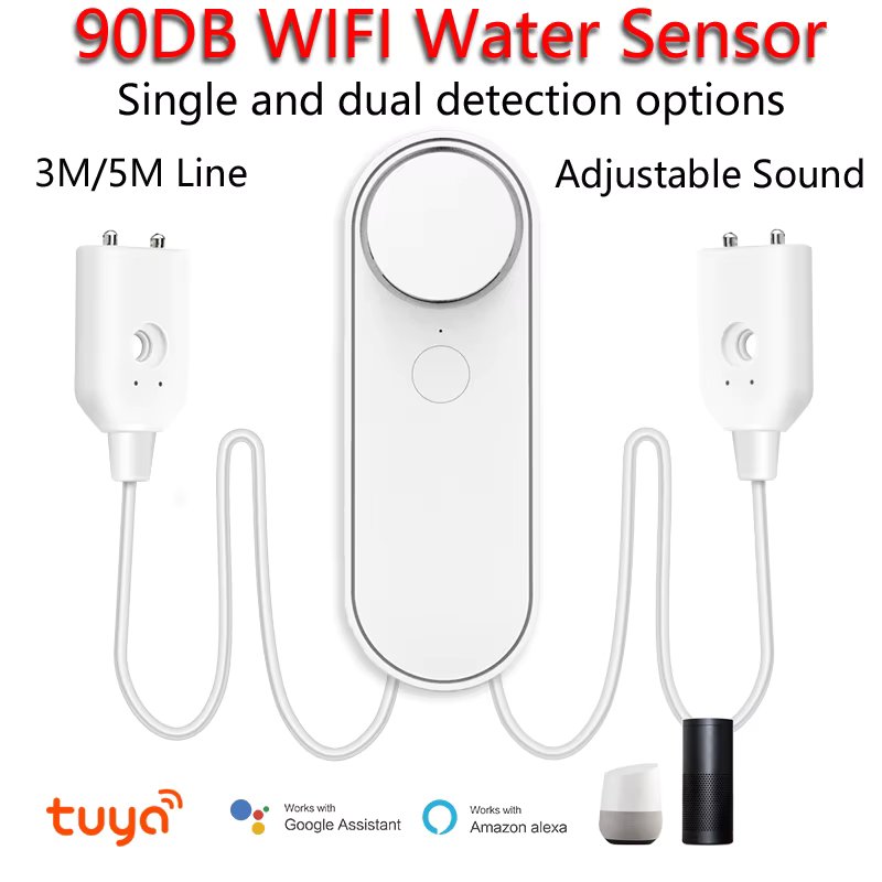 3M/5M WiFi Water Leak Detector 90DB Dual Water Flood Sensor Smart Life APP Remote Monitoring Flood Alert Overflow Security