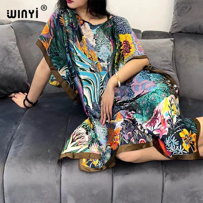 WINYI new high quality Africa Fashion beach dress fashion printed Kaftan Maxi dresses Loose Summer Beach Bohemian jacket