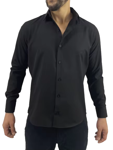 Social Shirt Long Sleeve Slim Black Cotton Fabric