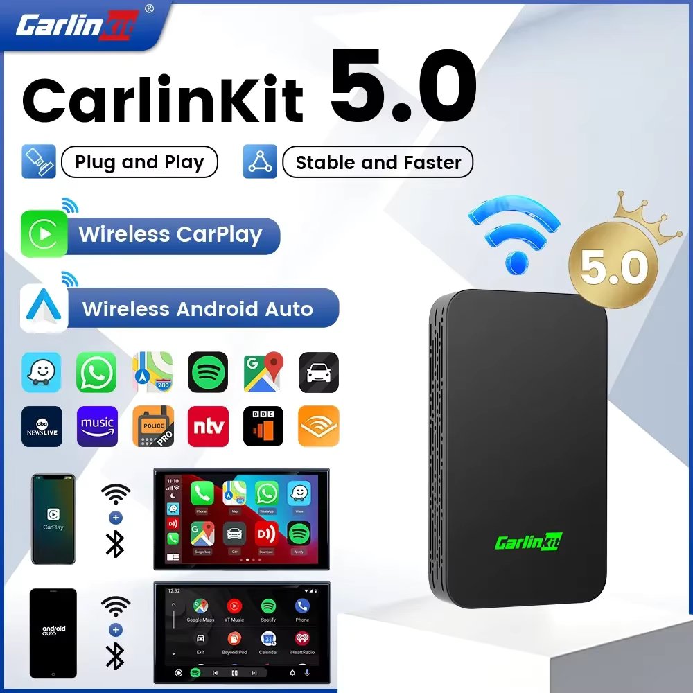 2024 CarlinKit 5 Wireless Android Auto Box Portable CarPlay Wireless Dongle Plug & Play For Wired CarPlay/Android Auto Car Radio