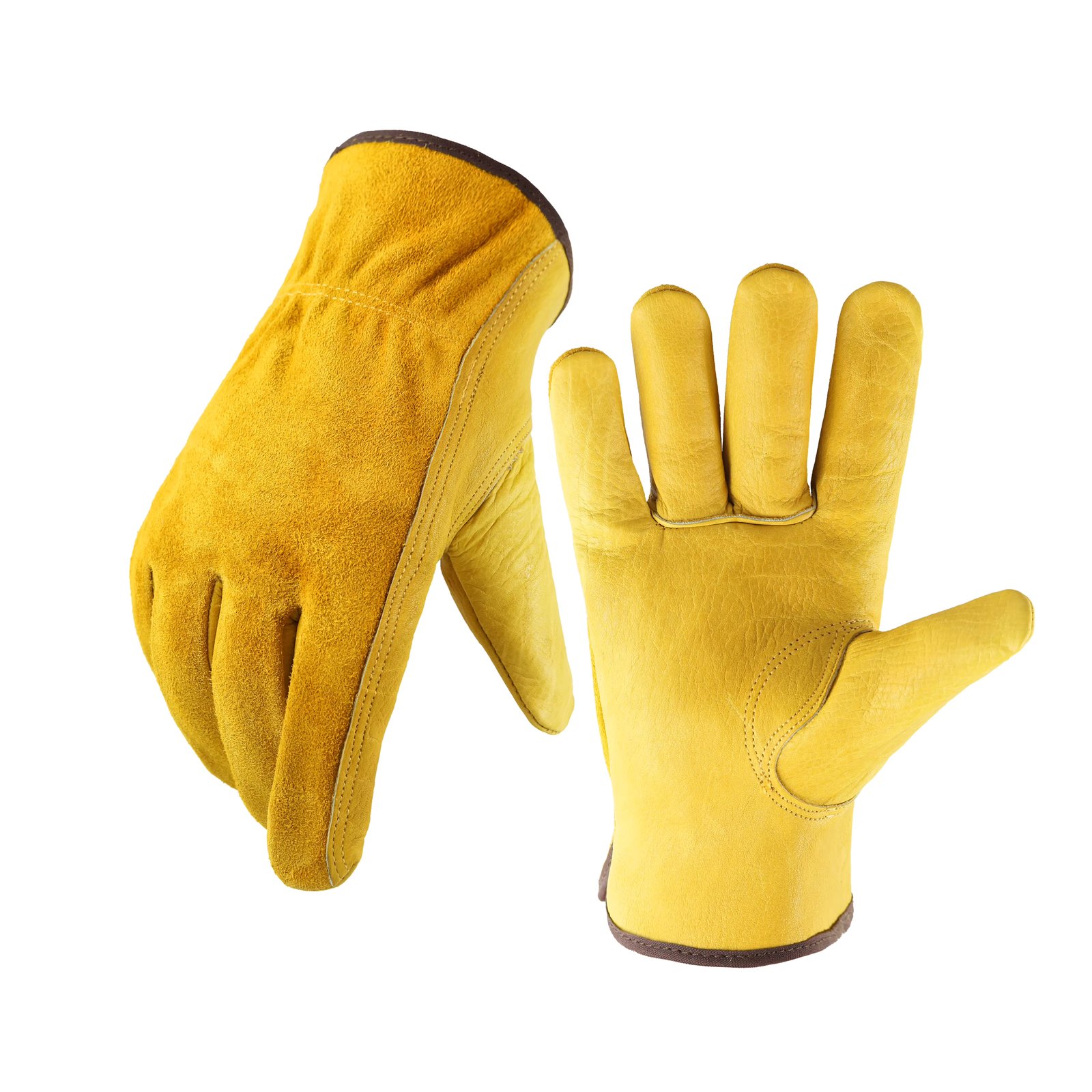 Leather Work Gloves Flex Grip Tough Cowhide Gardening Glove for Wood Cutting/Construction/Truck Driving/Garden/Yard Working