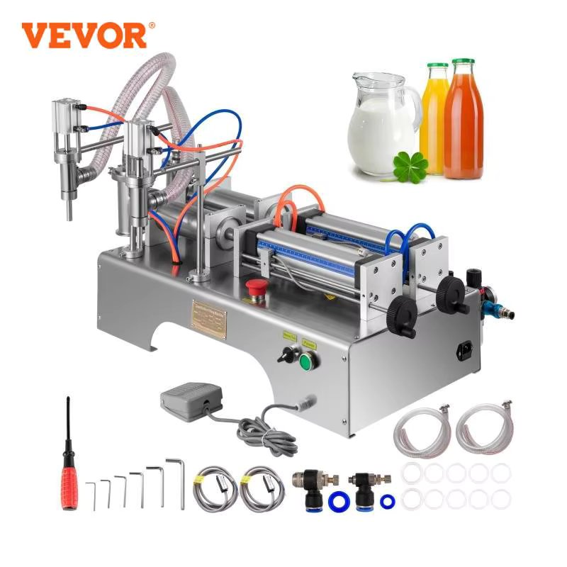 VEVOR 50-500ML Pneumatic Liquid Filling Machine with Double Nozzle Piezometer Commercial Automatic Bottle Filler to Oil Cosmetic