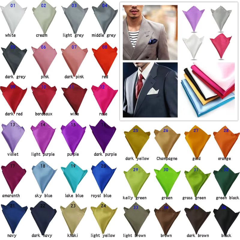 Luxury Men's Handkerchief Solid Color White Black Red Hankies Polyester Hanky Business Pocket Square Chest Towel 22*22CM