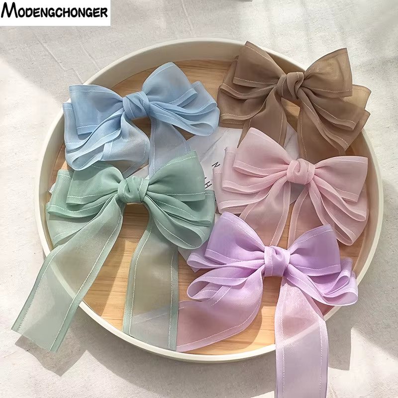 2021New Fashion Three Layer Bow Hairpin Super Fairy Mesh Streamer Barrette Bow For Woman Girl Hairclip Headwear Hair Accessories