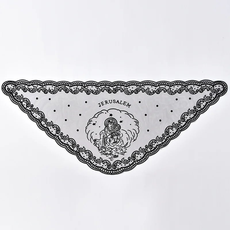 Virgin Mary Lace Triangle Scarf Women Christianity Pray Shawl Hollow Mesh Embroidery Scarves Jerusalem Hijab Headscarf Headband