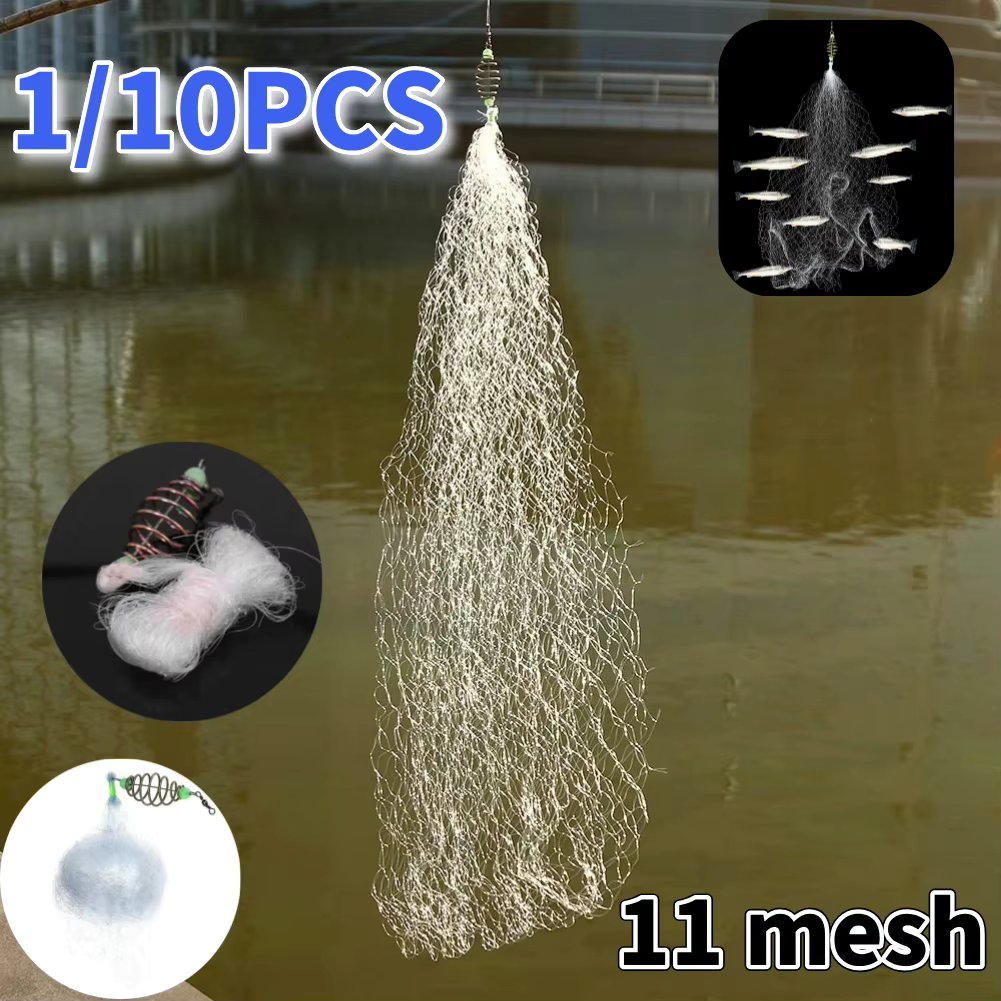12-1PCS Fishing Net Mesh Fishing Tackle Luminous Fishing Net Trap Explosion Spring Fishing Feeder Trap Tools Fishing Accessories