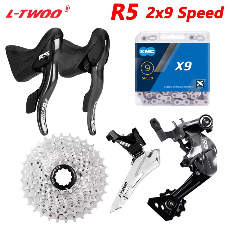 LTWOO R5 2x9 Speed Road Bicycle Groupset  Shifter Rear Derailleur X9 Chain 9V Cassette 11-25/28/30/32T flywheel Compatible R7000