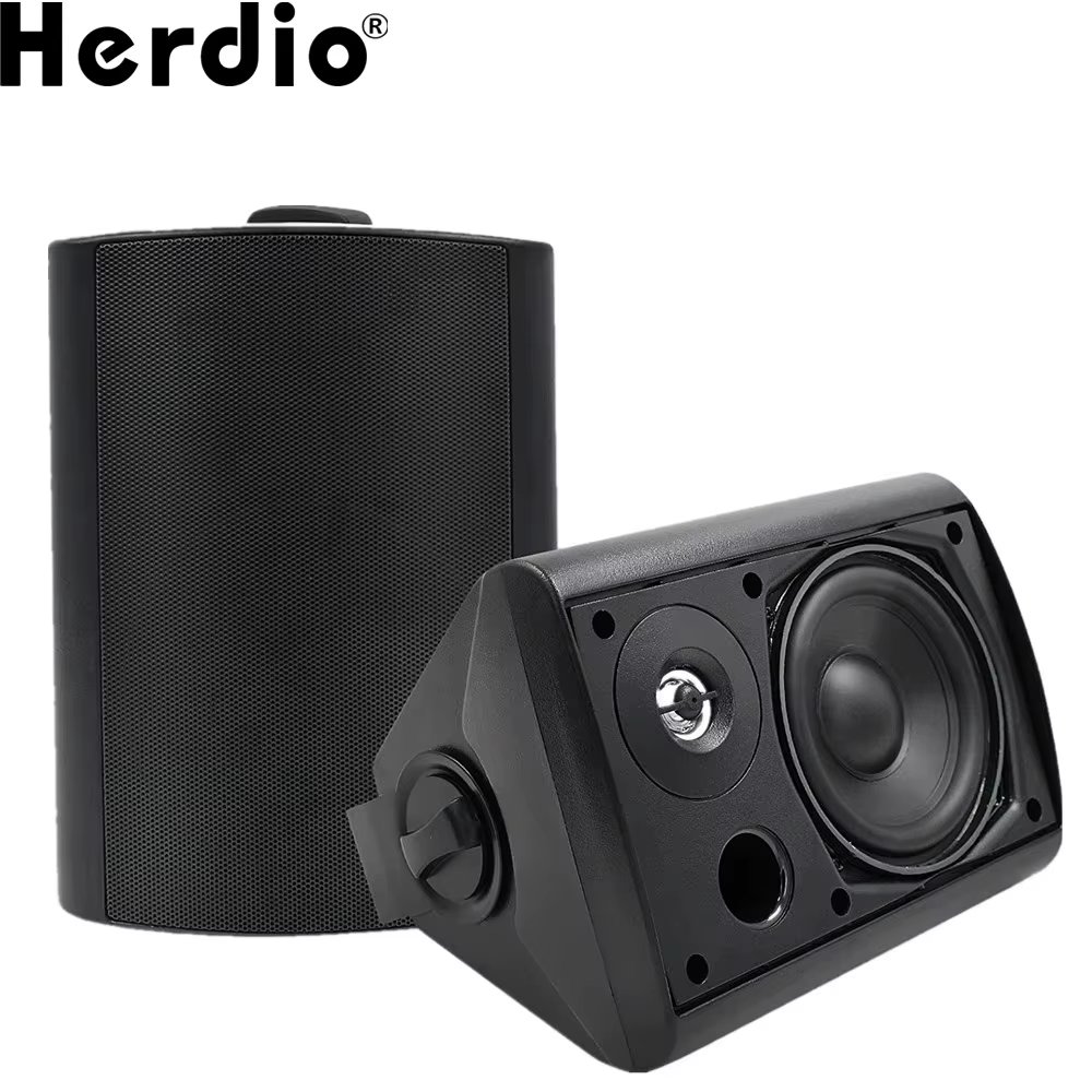 Herdio 5.25'' 300W Indoor Outdoor Waterproof Dual Speakers Home Theater Wall Mount System For Garage Basement living Room Black