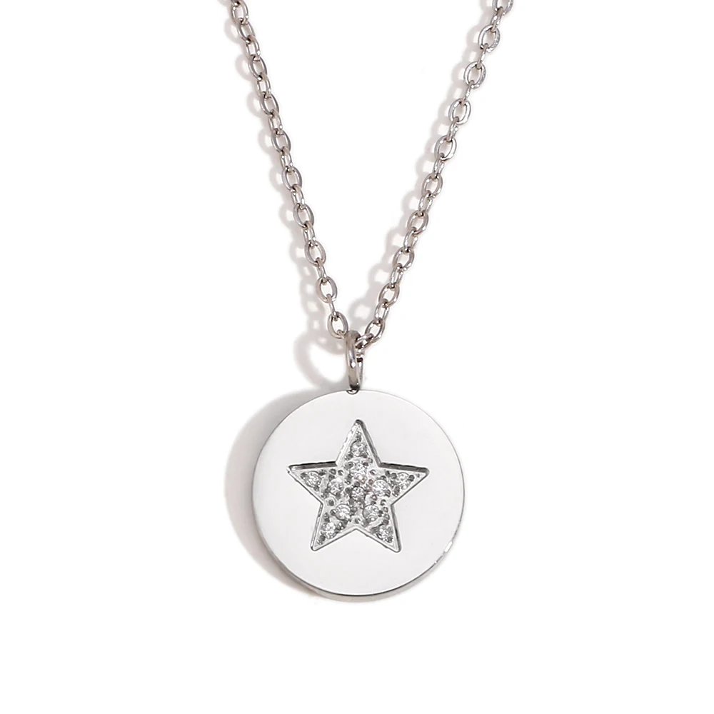 E.B.belle Gold/Silver Color Round Star Necklace Stacked Jewelry Stainless Steel 18k Gold Fashion Women Jewelry Hytpoallergenic