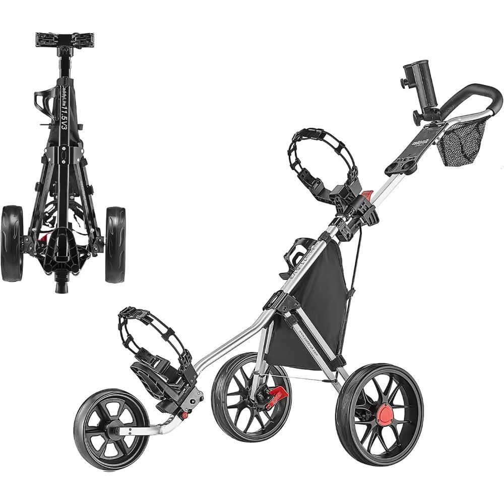 CaddyLite 11.5 V3 3 Wheel Golf Push Cart - SuperLite Deluxe, Lightweight, Easy To Fold Caddy Cart Pushcart