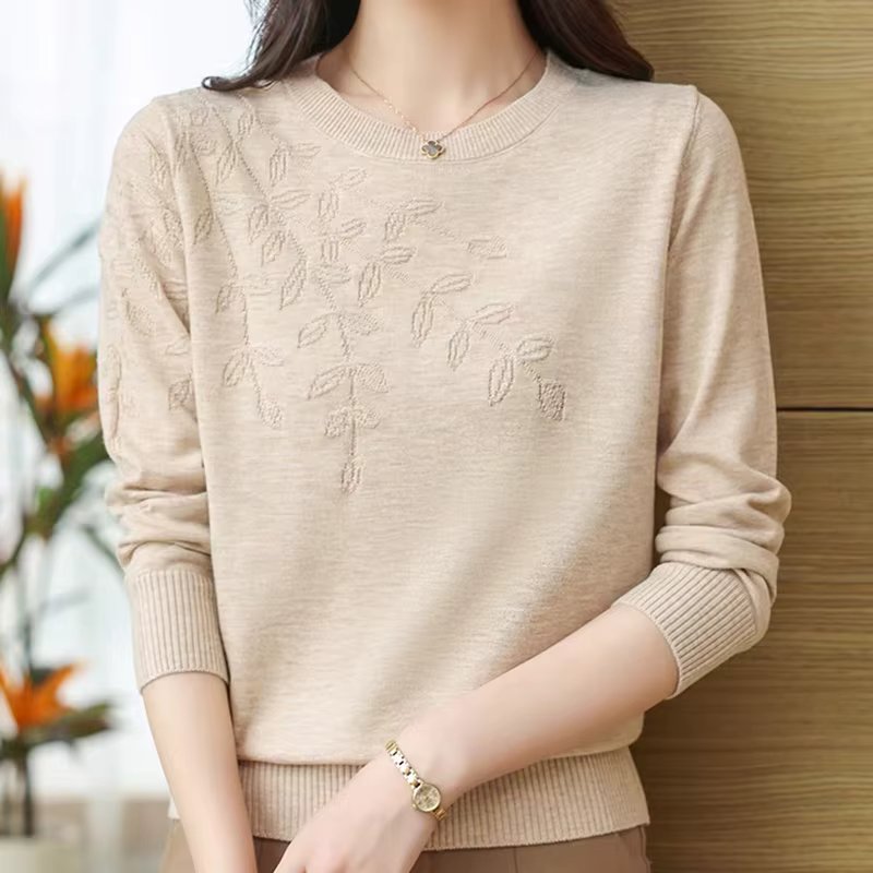 Middle-age mom clothes handmade round sweater women Autumn Winter overfit casual inner top KN1694