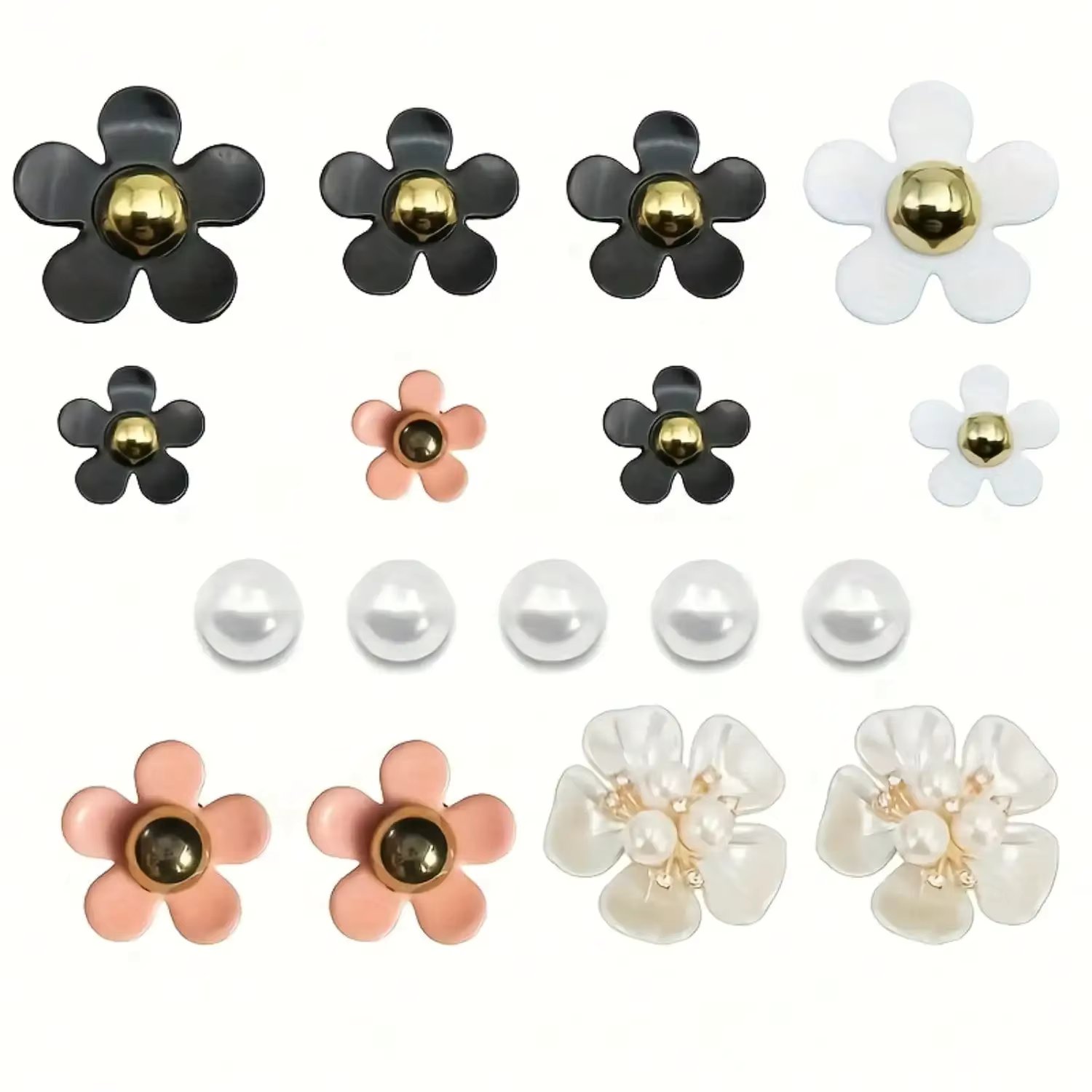 17pcs Whimsical Charms Set - Colorful Pearls and Flower Embellishments- Cute Plastic Applique Accessories for Women