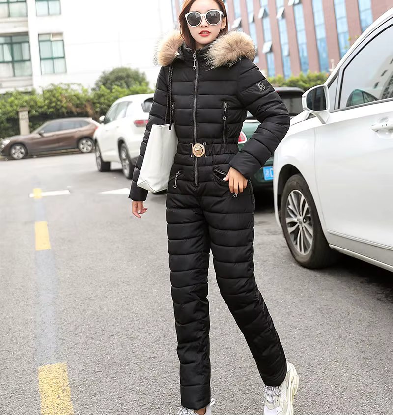 One Piece Ski Jumpsuit Waterproof Snowboard Winter Overalls for Women Hooded Ski Suit Women's Sport Snowsuit Female Skiing Suits