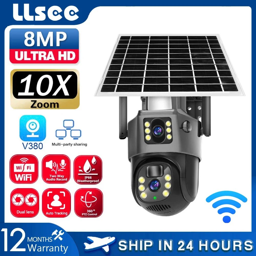 LLSEE CCTV,V380PRO,4G closed-circuit television,8MP,1080P wireless WIFI outdoor waterproof,solar closed-circuit television