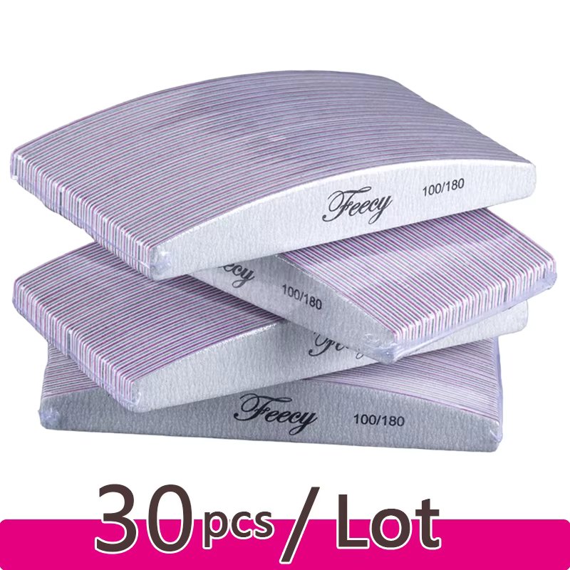 30Pcs/Lot Nail File Buffer 100/180 Grit Half Moon Double Side Sandpaper Nail Sanding Grinding Gel Nail Polish Nail Manicure Tool