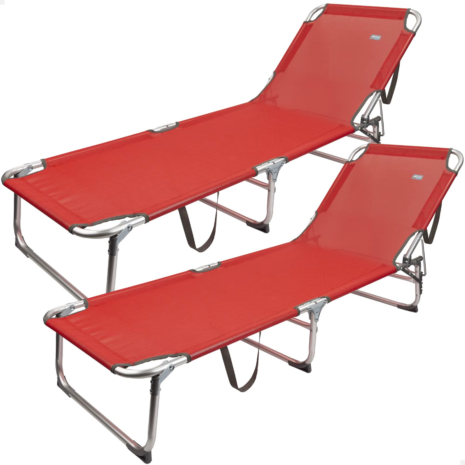 2 Pack folding beach loungers with reclining backrest 3 positions Aktive