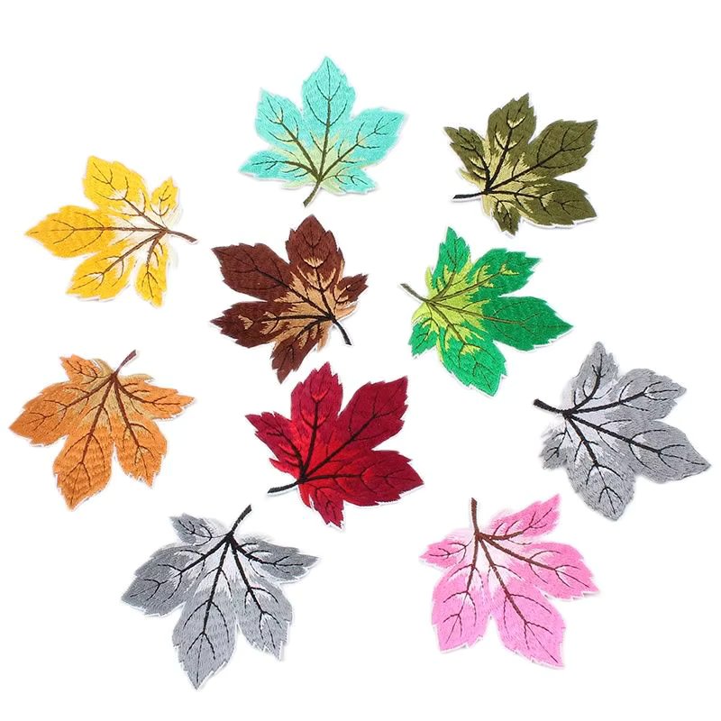 10pcs/lot Embroidered Maple Patch Iron On Sew On Leaf Badge For Jeans Clothes Backpack Coats Cap Stickers Diy Appliques Supplier