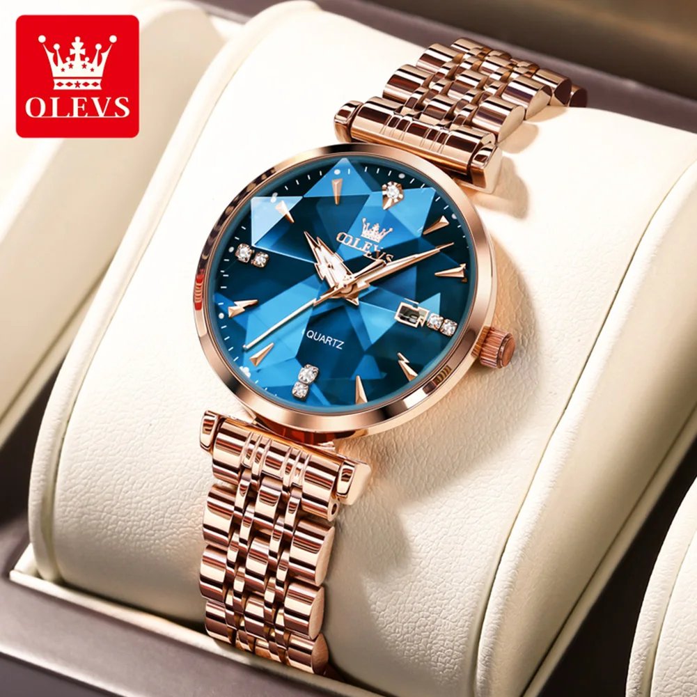 OLEVS 5536 Womens Watch Fashion Luxury Quartz Watches Waterproof Stainless Steel Zircon Scale Watch For Women Chronograph Date