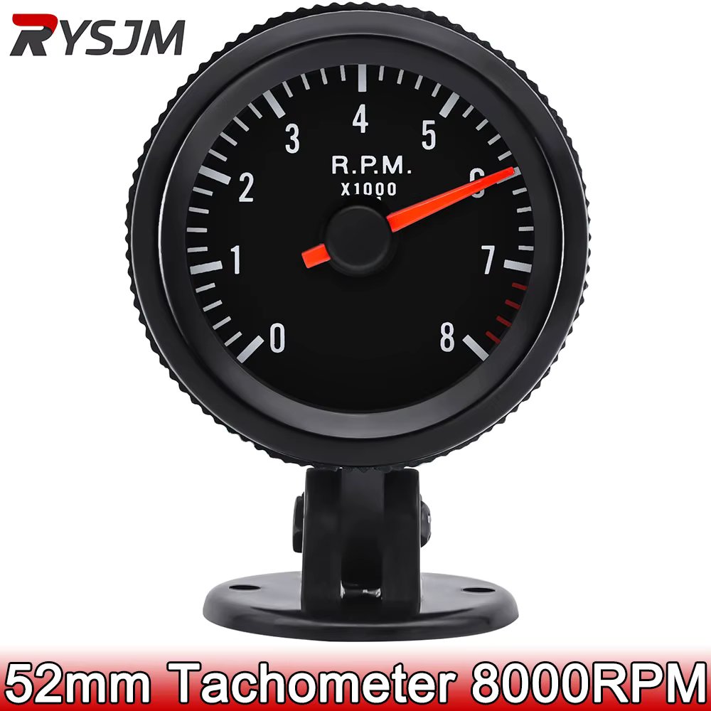 8K Tachometer + Gauge Holder 12V Car Tacho Meter 52mm With White LED Gauge 8000 RPM For 1-8 Cylinders Gasoline Engine