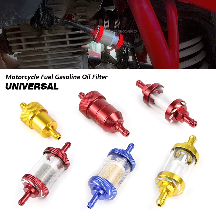 Universal Motorcycle Fuel Filter 8mm Engine Inline Carb CNC Gasoline Fuel Gas Filter Motor Oil Filters Off Road ATV Accessories