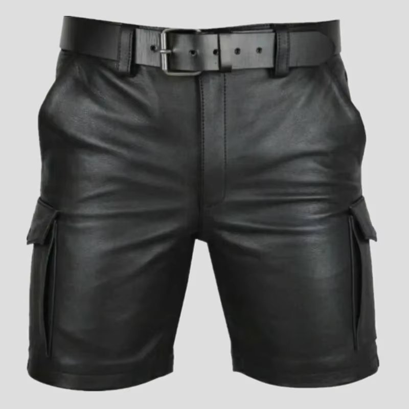 Summer Streetwear Trend Men PU Faux Leather Shorts with Pockets Nightclub Wear Casual Fashion Shorts Medieval Punk Costumes 5XL