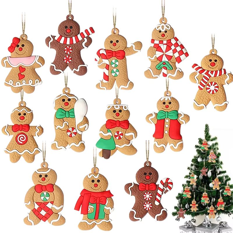 Mini Christmas Gingerbread Man Ornaments Plastic Gingerbread Man for Christmas Tree Hanging Decorations navidad 2022 novedades