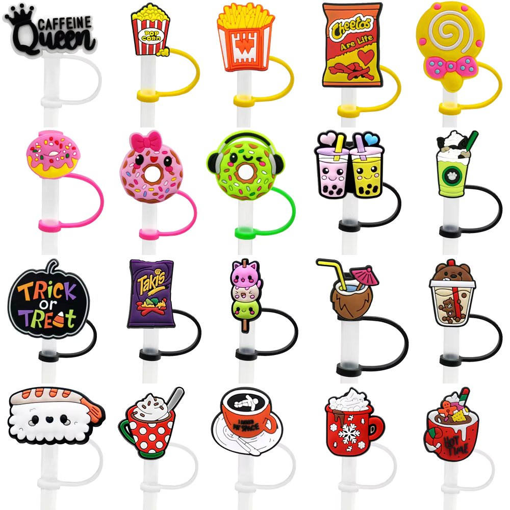 1/20PCS Snack Style Silicone Straw Topper,French Fries Ice Cream Straw Cover for 8mm Coffee Drinkware Plug,Splash Straw Cap