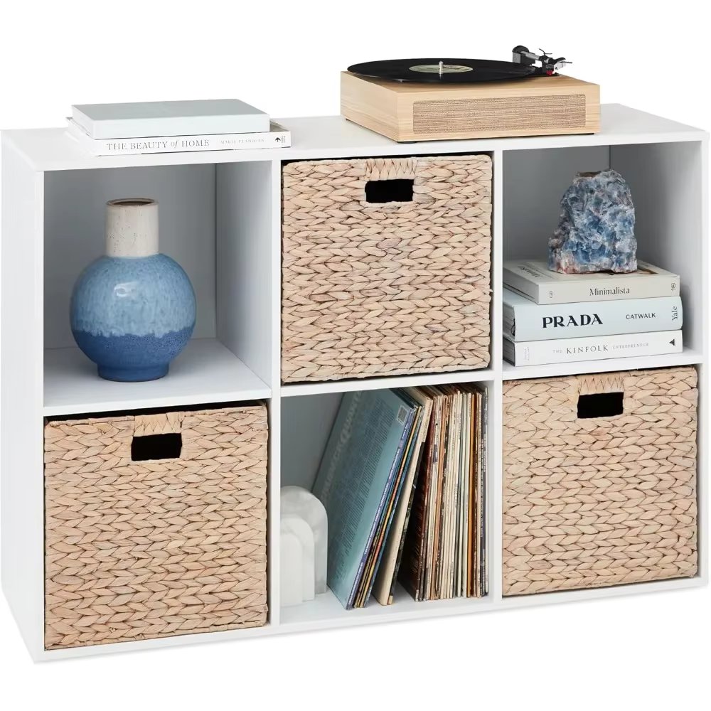 6-Cube Storage Organizer, 13.5in Shelf Opening, Bookcase, Display Shelf, Customizable w/ 3 Removable Back Panels – White