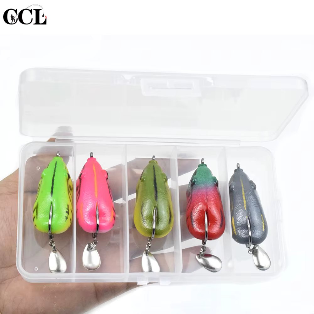 CCLTBA 5pcs/box 5.5cm 12.5g Single Hook Frog Soft Bait Fishing Lures Floating Snakehead Bass Fishing Tackle Soft Bait