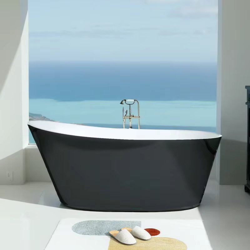 59" Acrylic Free Standing Tub - Classic Oval Shape Soaking Tub, Adjustable Freestanding Bathtub with Integrated Slotted Overflow