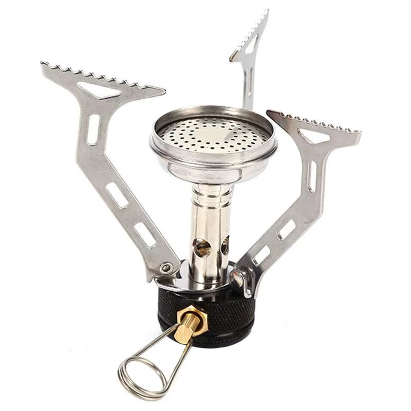 Portable Camping Stove Windproof Camp Stove With Piezo Ignition Camping Accessories Backpacking Firepit For 7/16 Thread Propane