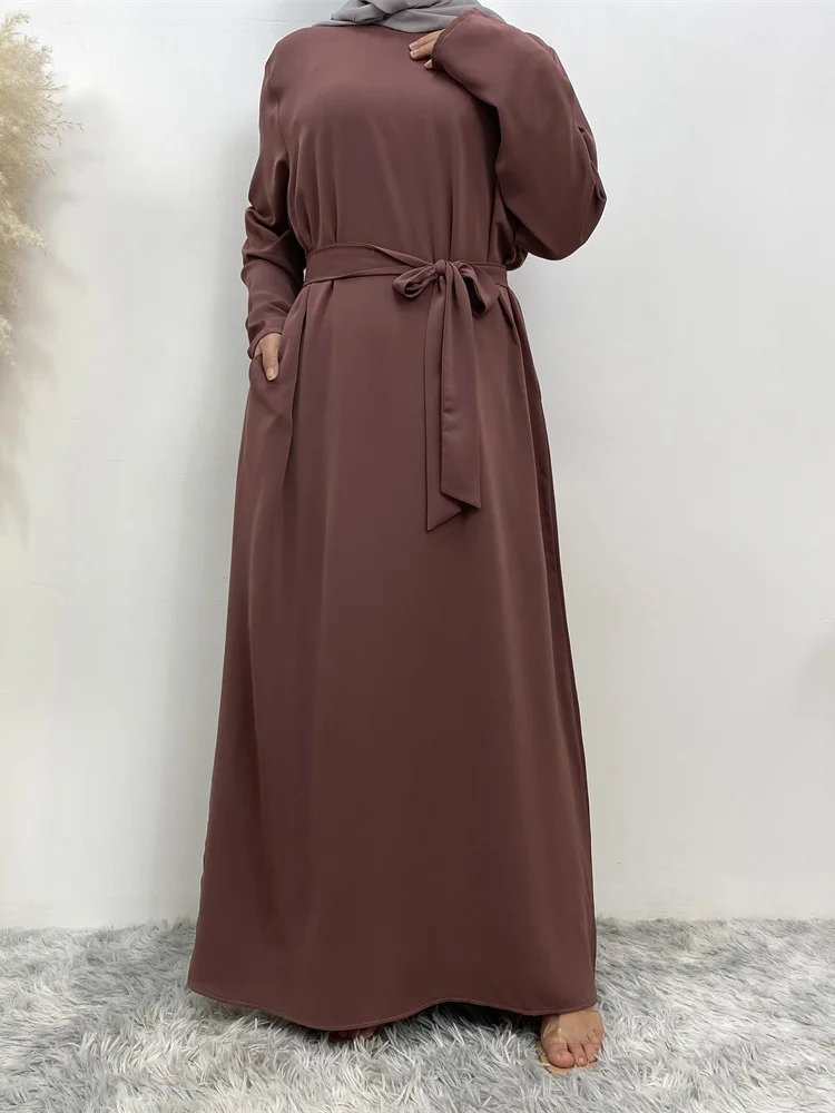 Muslim Dresses With Pockets Islamic Casual Simple Long Dresses Moroccan Caftan Woman Dubai Kaftan Ramadan Black Islamic Abayas