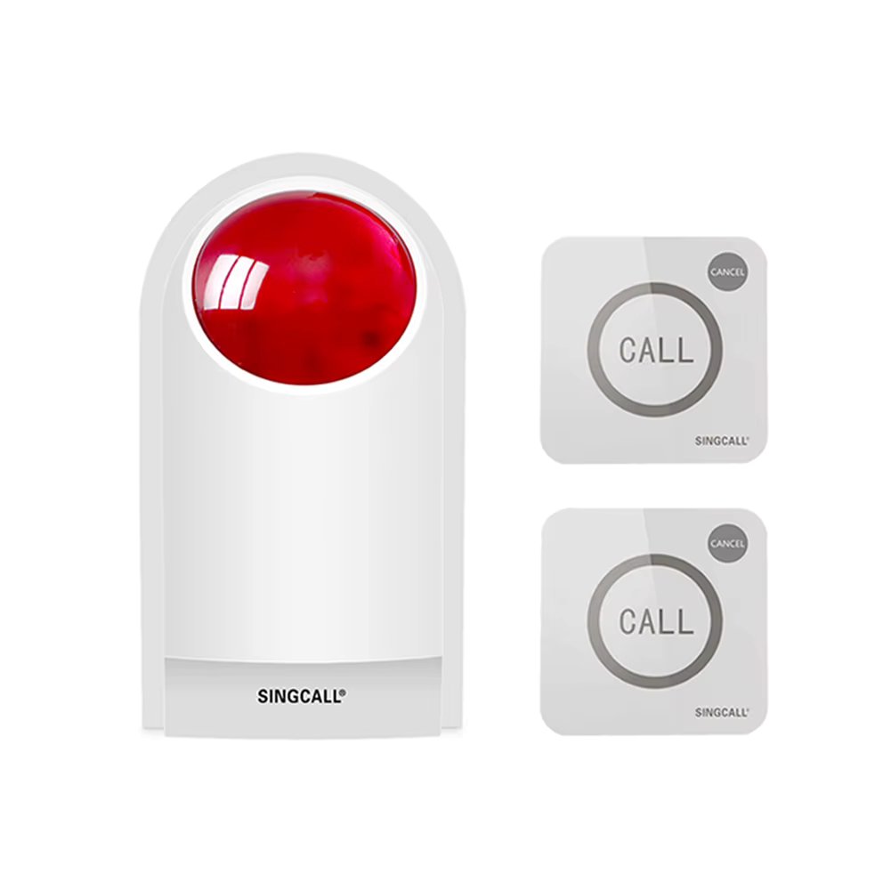 SINGCALL Strobe Siren Panic Alarm System Flash Loud Outdoor SOS Alert Siren with 2 Big Emergency Button for Store Hotel Jewelry
