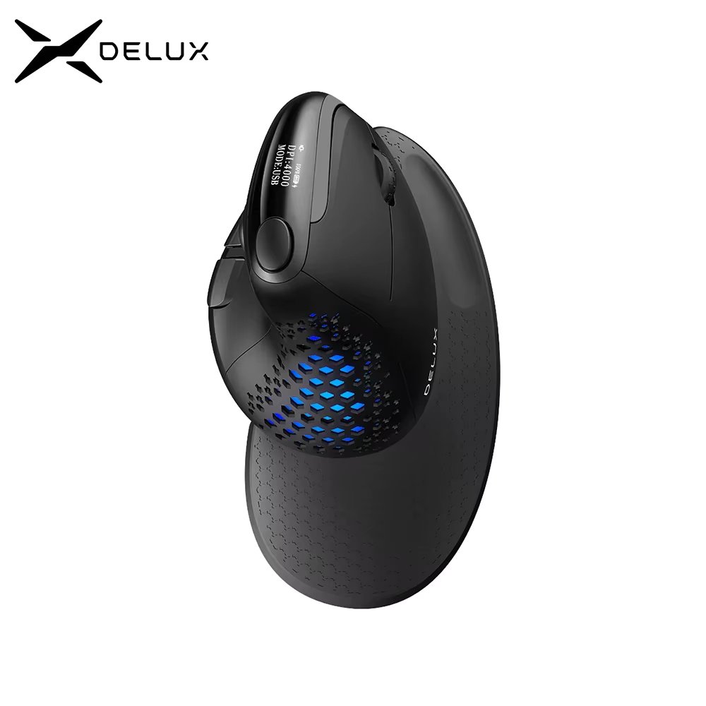 Delux M618XSD Seeker Ergonomic Vertical Mouse with OLED Screen 4000DPI Rechargeable 1000mA Removable Back Cover For Computer