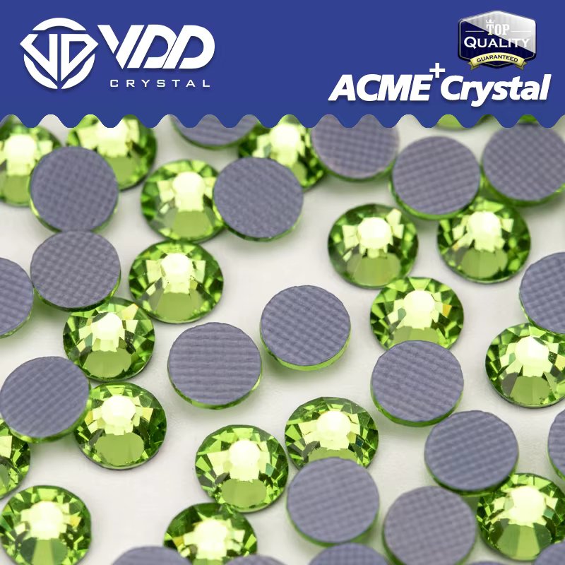 VDD 019 Peridot ACME+Series Glass Crystal Rhinestones Flatback Hotfix Iron On Glitter Strass Stones For Garment Decorations