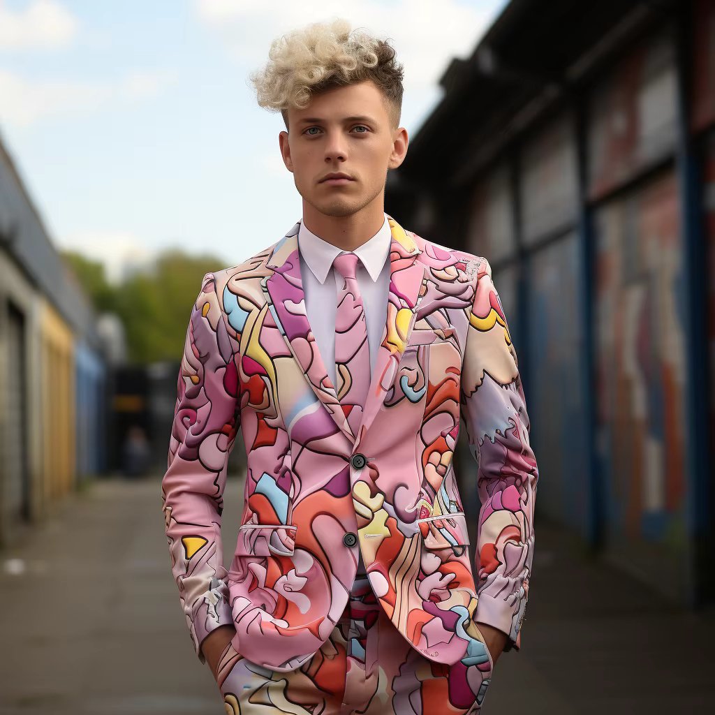 Long-sleeved Casual Colour Blocking Slim Suit Men's 3D Digital Printing Suit Cos Party Stage Nightclub Cool Performance Suit