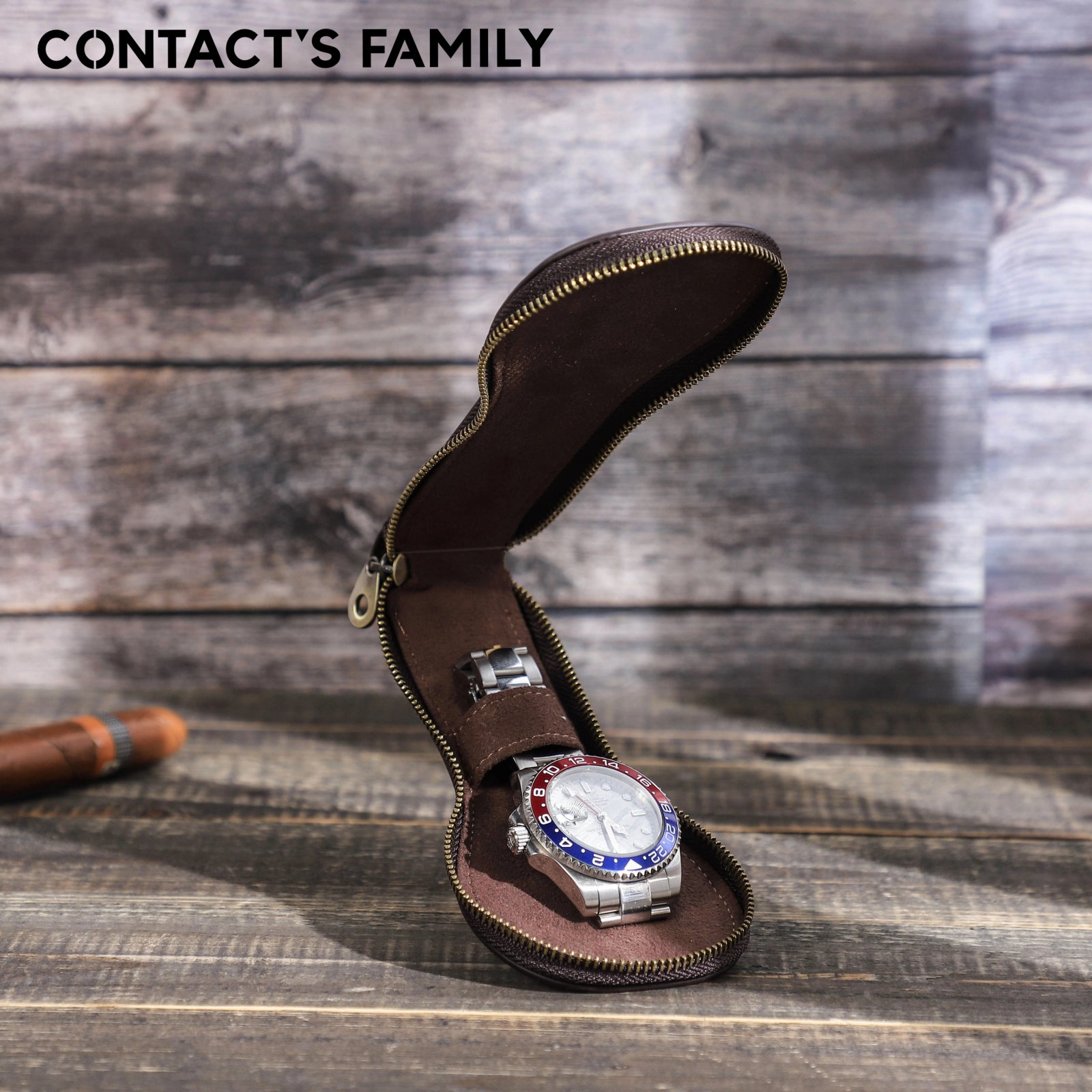 CONTACT'S FAMILY Watch Roll Travel Case Chic Portable Vintage Leather Display Watch Storage Box with Zipper Watch Organizers