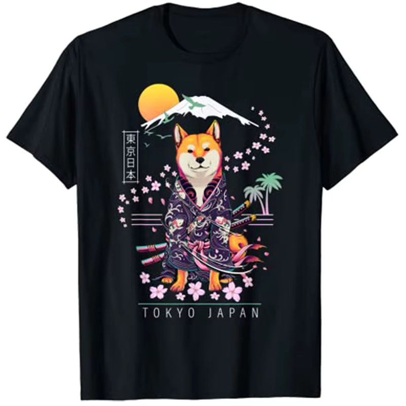 Shiba Inu | Japanese Aesthetic | Sakura Cherry Blossoms T-Shirt Men Clothing Best Seller