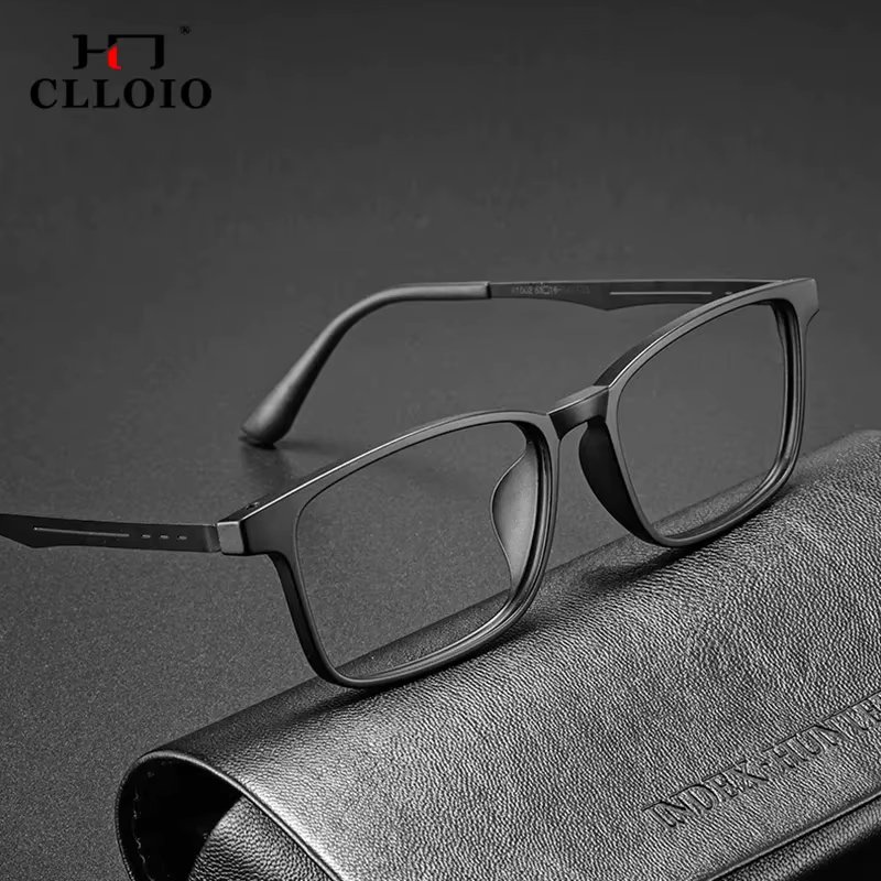 CLLOIO Ultralight Rubber Titanium Square Eyeglasses Blue Light Blocking Optical Prescription Glasses Frame Myopia Hyperopia Men