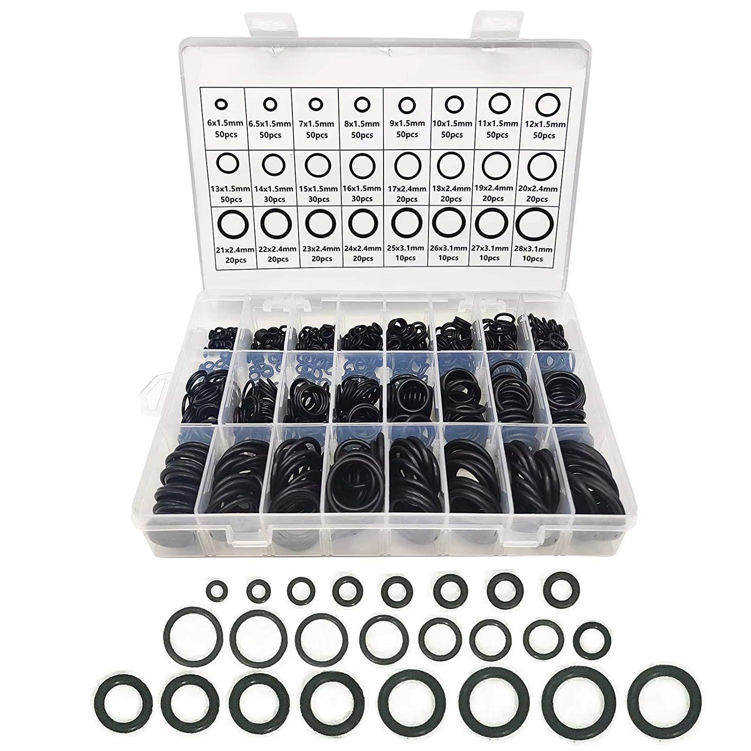 740pcs Rubber O Ring Assortment Kits 24 Sizes Sealing Gasket Washer Made of Nitrile Rubber NBR for Automotive Repair, Plumbing