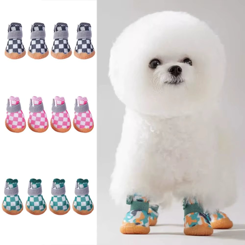 4pcs/set Breathable Breathable Pet Dog Shoes Soft Anti-skid Puppy Mesh Shoes Wear-resistant Sandwich Mesh Hollow Dog Boots