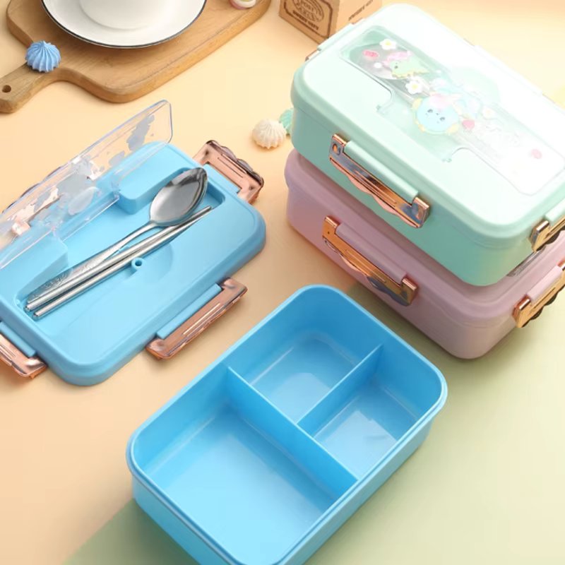 Compartment Bento Lunch Box for Kids Girls Cartoon pattern Portable Students Bento Box with Fork Spoon Sandwich Snack Food Box