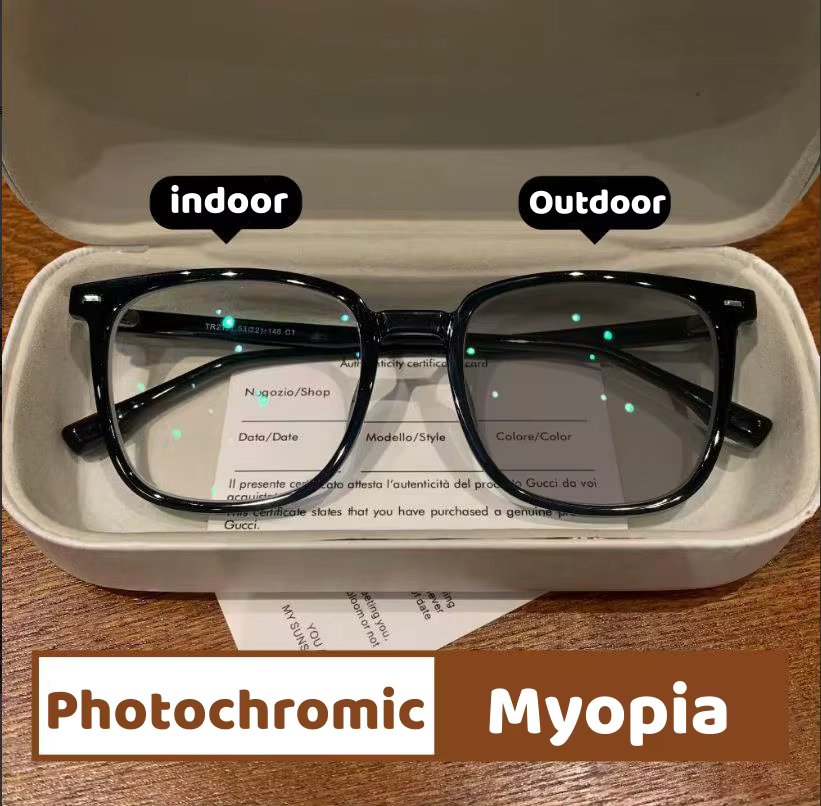 2024 Fashion Color-changing Myopia Glasses Square Frame Photochromic Nearsighted Professional Women Men Eyeglasses Diopter