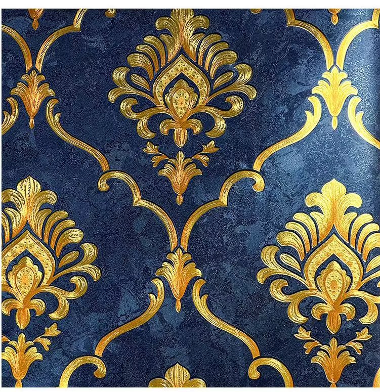 Luxury Blue Red Damask 3D Embossed Wallpaper Hotel Luxury PVC Vinyl Gold Floral Wall Paper Roll Ktv Bedroom Living Room