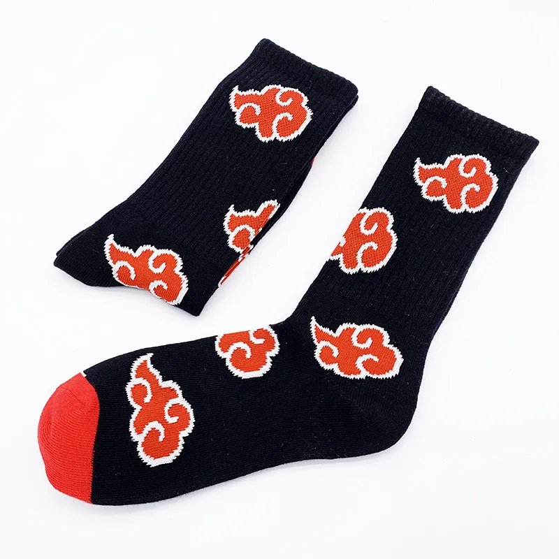 New Anime Uzumaki Naruto Ninja Cosplay Socks Akatsuki Red Cloud Tube Socks High Quality Cotton Socks For Men And Women Fans Gift